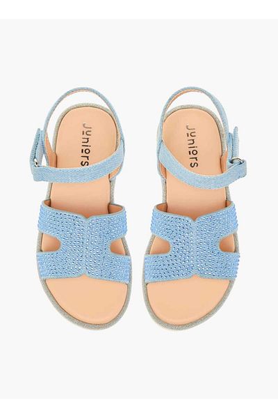 Juniors Embellished Cross Strap Sandals with Hook and Loop Closure