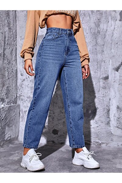 katalya Mom بنطال جينز بأرجل عالية الخصر - متوسط الغسيل 11001-2