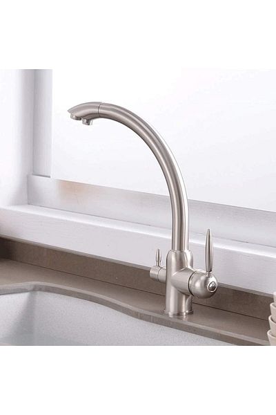 OEM Dual Flow Water Purifier Faucet - Matte Chrome Nickel, Imported Fountain