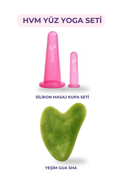 HVM Yüz Masaj Seti̇, Yüz Yoga Seti̇, Si̇li̇kon Masaj Kupasi Ve Gua Sha Set
