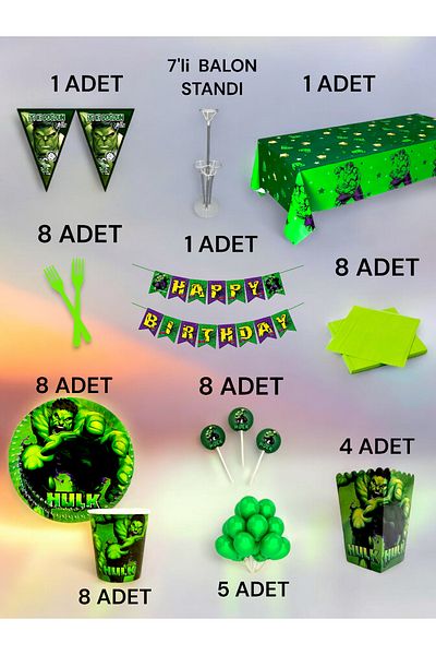 VibeHome 8 People Hulk Themed 2XL Pack - Birthday Party and Fun Events