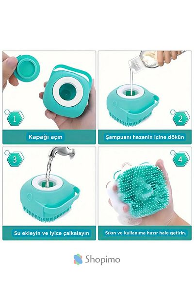 Shopimo Silicone Bath Scrub with Hopper - Travel Massage Brush with Shampoo Hopper