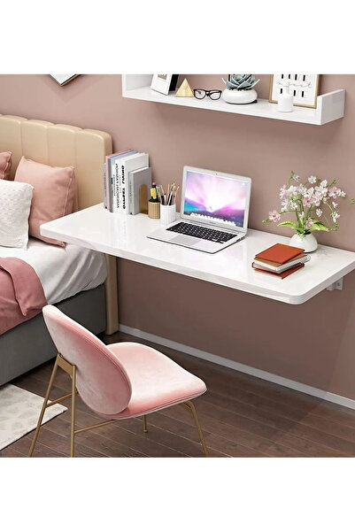 COOLOVS MDF Oval Katlanır Masa Duvara Monte Masa Çalışma Masası Mutfak Masası Beyaz 72x45 cm