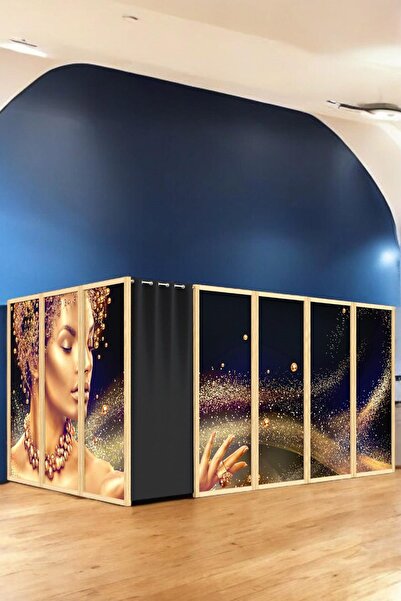 Fupe Shop Doğal Ahşap Gold Kadın Oda Paravan Giyinme Kabini FP-224161