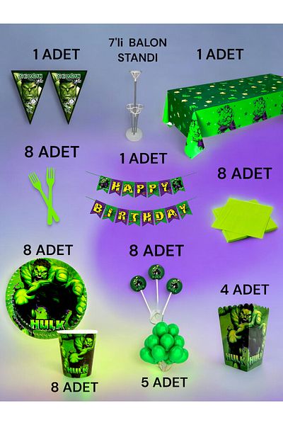 VibeHome 8 People Hulk Themed 2XL Pack - Birthday Party and Fun Events