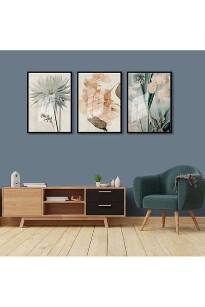 bestablo Set de pictură din lemn cu flori boho, 3 piese