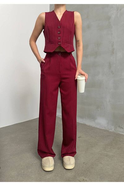 Bak'ap Palazzo Pants and Vest Two-Piece Set - Lined Stripe