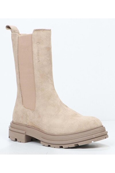 Hammer Jack 455-2335-Z Tapera Hakiki Deri Chelsea Uzun Kadın Bot BEJ