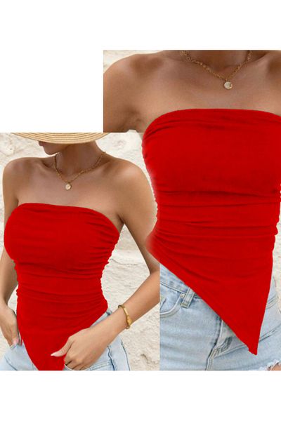 BENİMOLMALI Asymmetrical Strapless Blouse - Stylish, Basic, Full Lycra