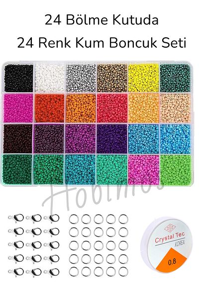 Hobimos 24 Colors Sand Beads Set in 24 Compartment Box - with Attachments and Fish Tape -1