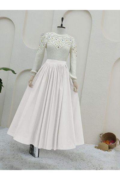 Modamorfo Fusta Printesa Poplin - Talie elastica, Ecru