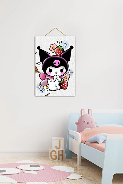 VAVDESİGN Çiçekli Çilekli KUROMİ Çocuk ve Genç Odası Ahşap Duvar Tablosu