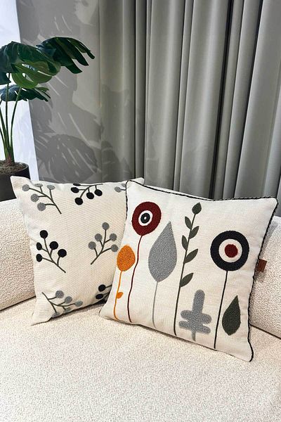 Decomia Home خليط الكتان المطرز من Nordic Tufting Punch - غطاء وسادة مزدوج مقاس 45 × 45 سم لديكور غرفة المعيشة