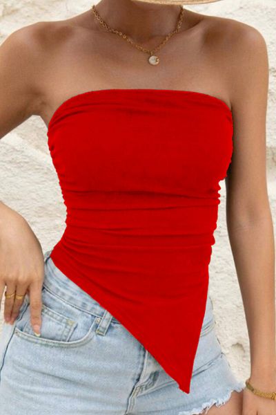 BENİMOLMALI Asymmetrical Strapless Blouse - Stylish, Basic, Full Lycra