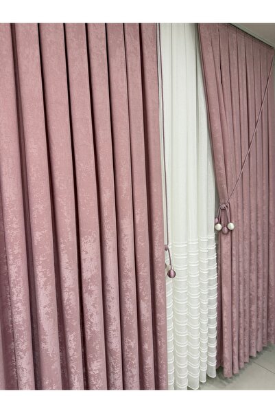 Fon Dünyası Velvet Textured Luxury Background Curtain Powder Tight Pleat (Single Wing)