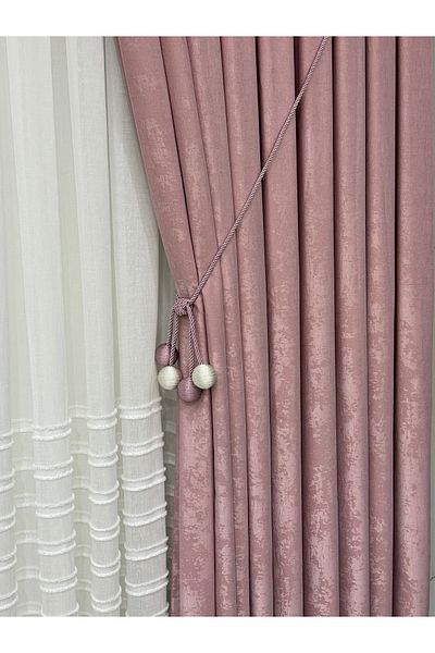 Fon Dünyası Velvet Textured Luxury Background Curtain Powder Tight Pleat (Single Wing)