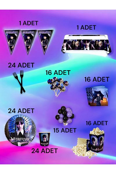 VibeHome 24-Person Wednesday Themed XL Pack - Birthday Party and Fun Events