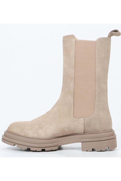 Hammer Jack 455-2335-Z Tapera Hakiki Deri Chelsea Uzun Kadın Bot BEJ