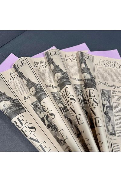 weloveis Purple Double Printed Newspaper Paper - Floral Bouquet, Kraft Paper, 70Gr, 55X55Cm, 10 Sheets