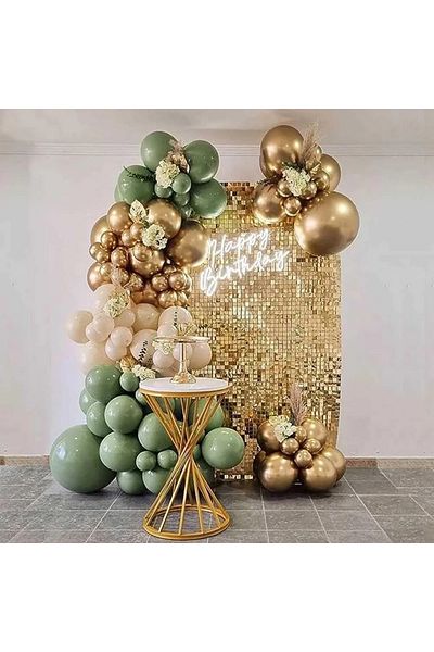Çemrek Süs Parti Mildew Green Gold Chrome Sea Sand Balloon Chain Set of 100