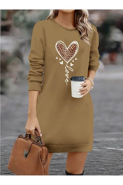 leyla sanat sanata yeni bir bakış açısı Leyla Art a New Perspective on Art Women's Long Sleeve Crew Neck Heart Print Short Viscose Elbi
