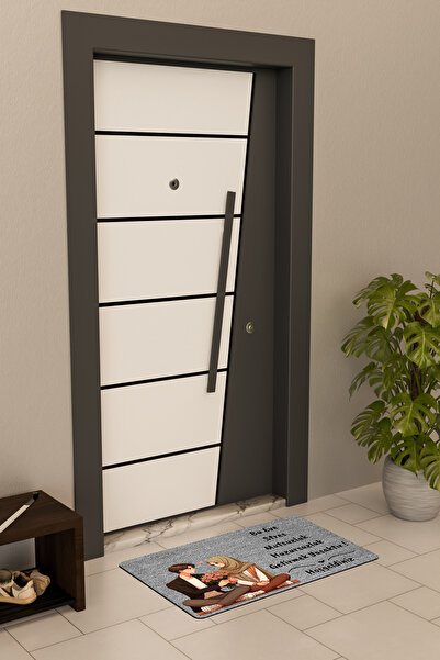 Dormot Yüksek Kaliteli Dijital Baskı Gri, Kahve Türbanlı Çift Temalı Kapı Önü Paspası