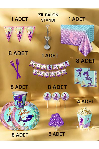 VibeHome Mermaid Themed 2XL Pack for 8 - Birthday Party and Fun Events