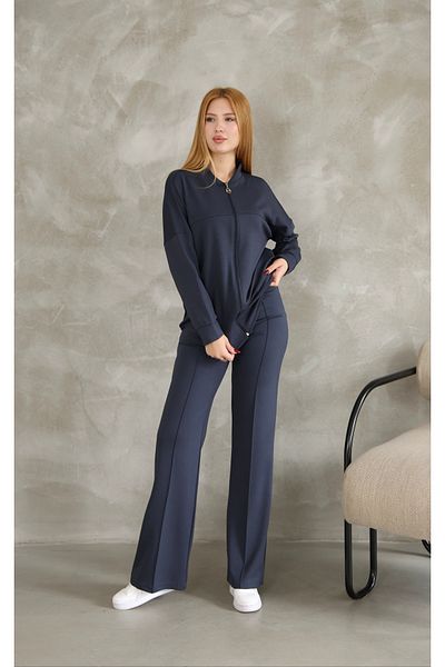 02Lady Fashion Oversized Zippered Grass Detail Wide Leg Modal Fabric Tracksuit Set