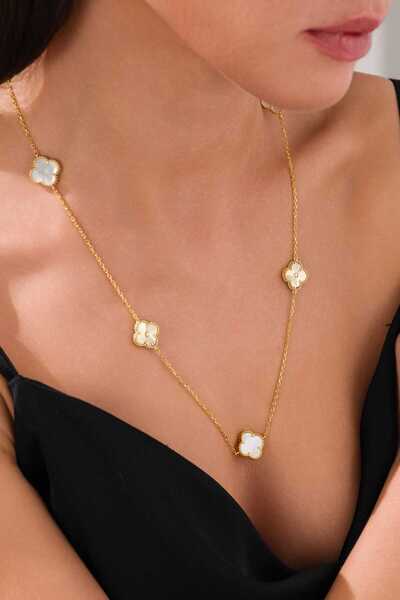 AcestesDesign Yonca Şans Model 5 Beyaz Sedef Taşlı ve Lazer Kalemli Zarif Tas...