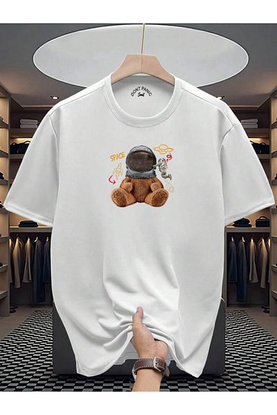 DEEPSENCE Unisex Oversize Nasa Bear White T-Shirt
