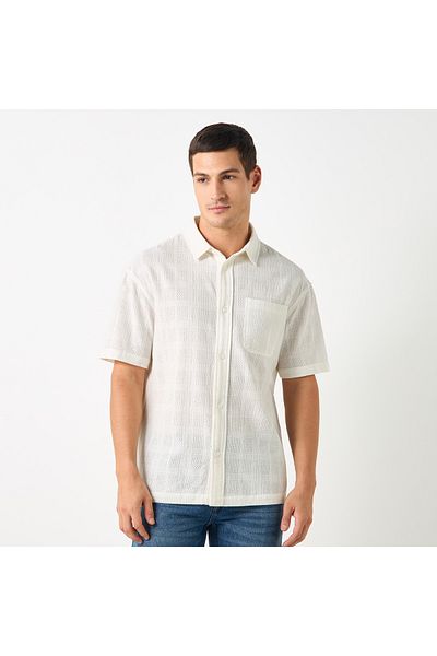 Iconic Regular Fit Textured Shirt With Chest Pocket