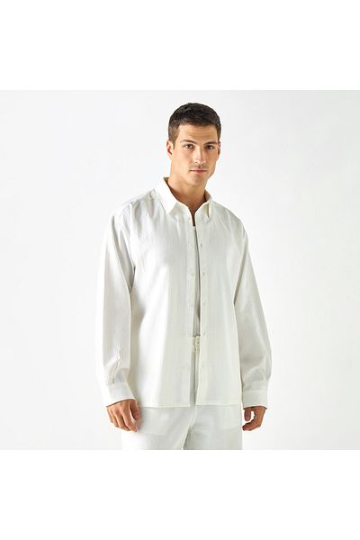 Iconic Regular Fit Textured Shirt With Collar And Long Sleeves
