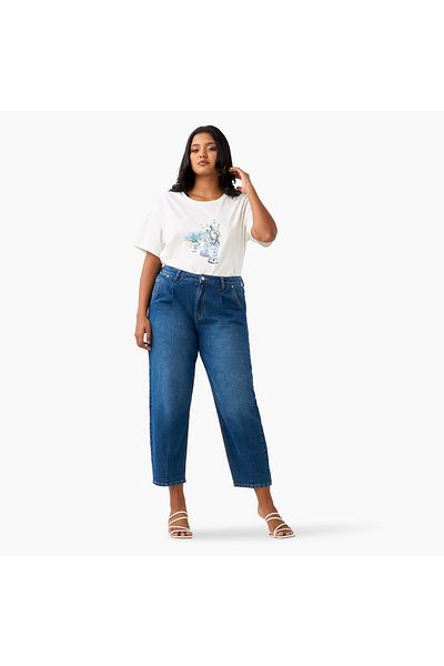 Ulla Popken Plus Size Printed T-shirt With Short Sleeves And Round Neck