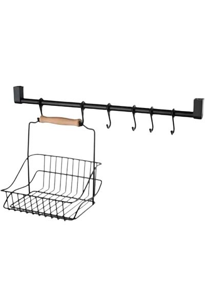 STOREMAX Lvnmblya Retro Wrought Iron Hanging Black Wooden Handle Organizer Kitchen Bathroom Basket Shop Deesing 2