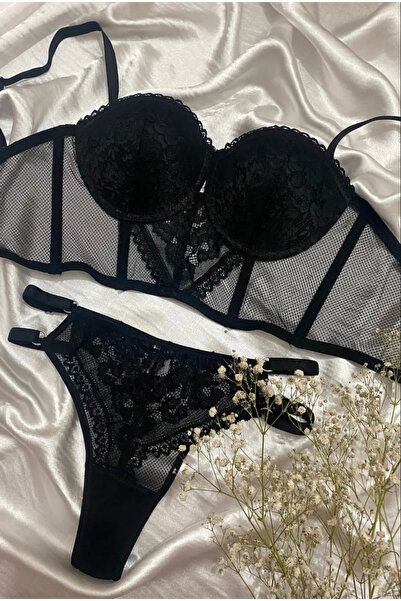 Midnight Express Dolgulu Korseli Büstiyer Dantel Sütyen Takımı Meaw24st0033
