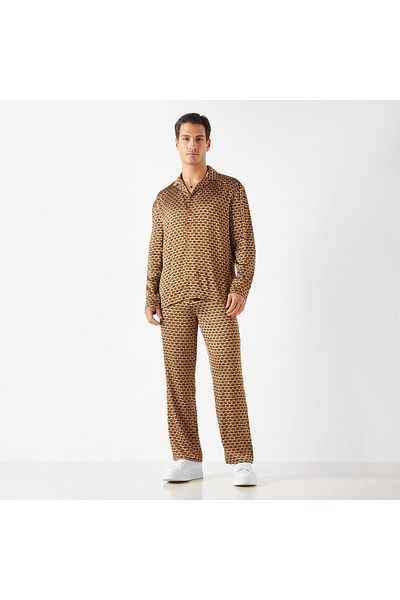 Emperor All-over Print Camp Collar Shirt With Long Sleeves