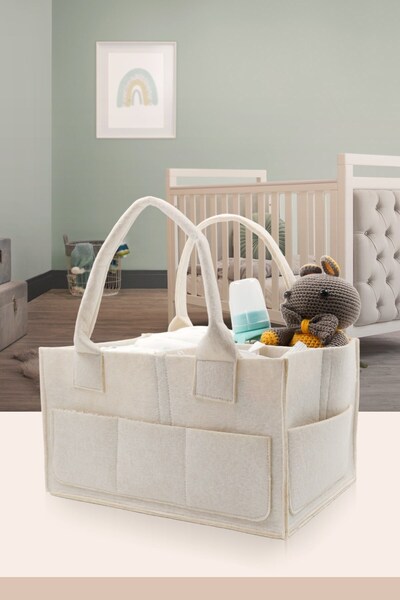 LOVELLO حقيبة تنظيم العناية بالطفل باللون البيج البسيط مقاس 18x33x22