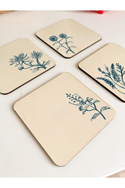 arslart قواعد أكواب أنيقة بطابع الرسم الطبيعي - مجموعة من 4 قطع