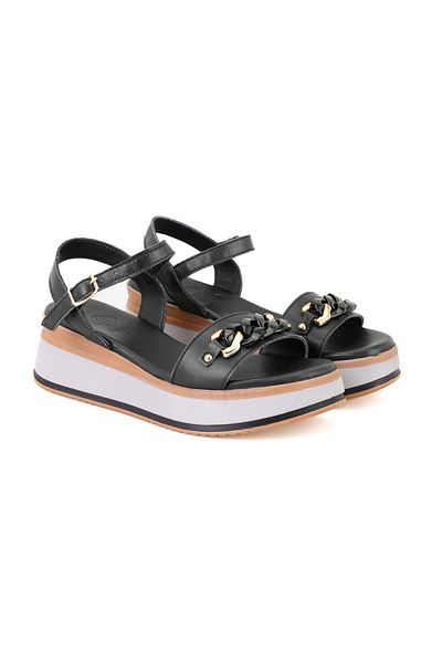 Desa Women's Black Heeled Leather Sandals