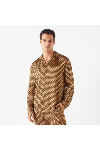 Emperor All-over Print Camp Collar Shirt With Long Sleeves