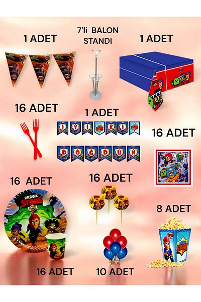 VibeHome 16 Person Brawlstars Themed 2XL Pack - Birthday Party & Fun Events