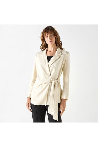 Iconic Textured Wrap Jacket With Notched Lapel And Tie-up Detail