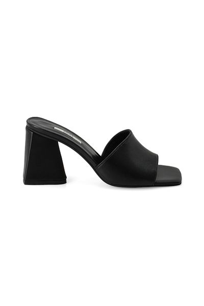 Desa Women's Black Heeled Napa Leather Slippers