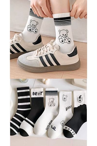 BGK 5 Pairs Black and White Bear College