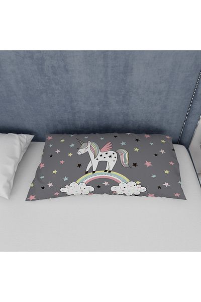yok yok evim eve dair her şey Παιδική μαξιλαροθήκη Unicorn με γκρι φόντο