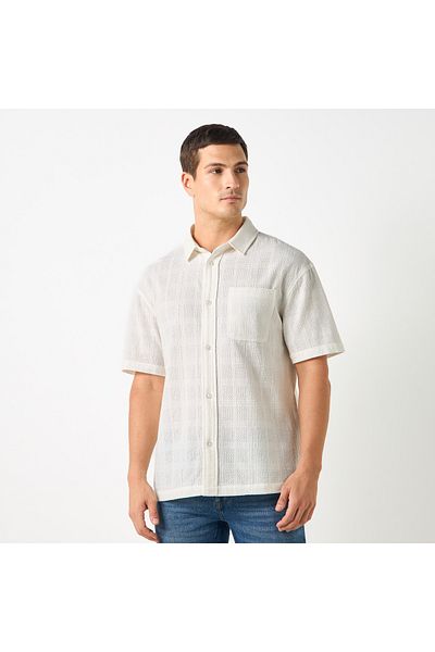 Iconic Regular Fit Textured Shirt With Chest Pocket