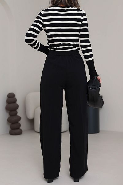 KAROL Wide Leg Gold Button Trousers Black