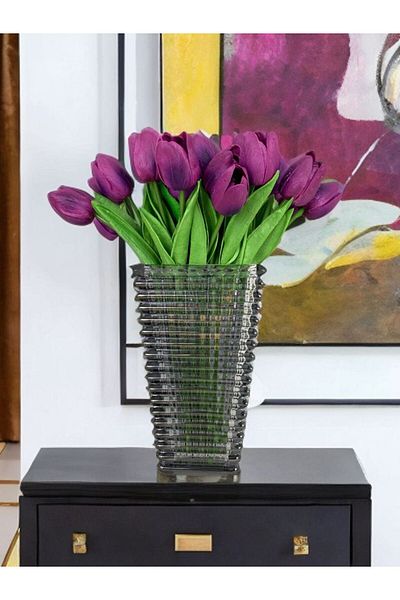 PEKİBU Vază piramidală din sticlă afumată 22x13 CM