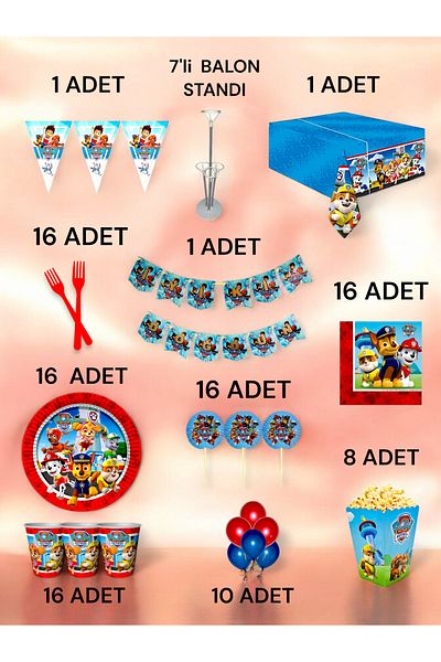 VibeHome Paw Patrol Themed 2XL Pack for 16 - Birthday Party & Fun Events