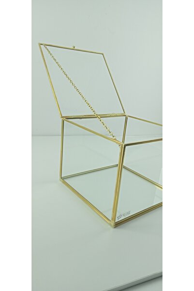 YıldızDesign 20cmx20cmx20cm Pirinç Cam Kutu, Kına Düğün Dekoratif Sunum Kutusu